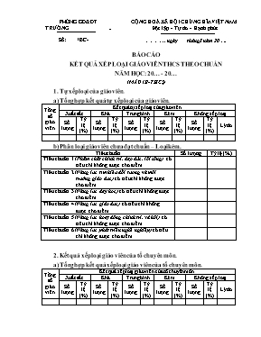 Mẫu Báo cáo kết quả xếp loại giáo viên THCS theo chuẩn năm học 20 - 20